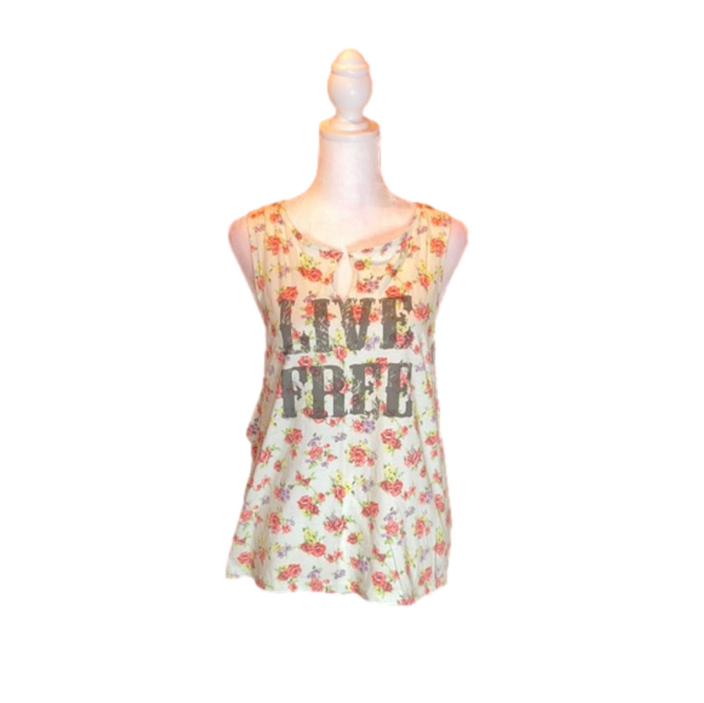 POLLY & ESTHER Adorable “LIVE FREE” Floral Tank Top Size M